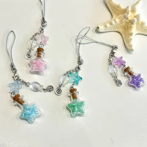 Colgante para Teléfono Botella de Deseos Estrella de Mar Concha Cuenta Pendentif para Bolso Estilo Oceano Lindo Vidrio Corcho Mujer