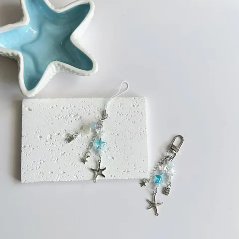 Marine Starfish Shell Beaded Phone Charm Keychain Alloy Resin Beads Bag Accessory For Women With Good Luck Plate Pendant