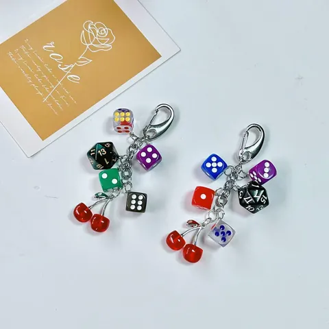 Creative Resin Multi Dice Cherry Keychain Alloy Link Bag Pendant For Women Colorful Dice Charm Accessory For Bag Phone