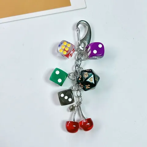 Creative Resin Multi Dice Cherry Keychain Alloy Link Bag Pendant For Women Colorful Dice Charm Accessory For Bag Phone