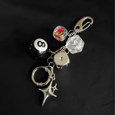 Handmade Dice Billiard Ball Bag Charm Vintage Star Pendant Keychain For Backpack Phone Strap Hip-hop Streetwear Accessory