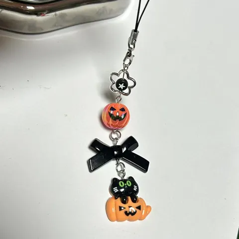 Halloween Cartoon Handy-Anhänger Gurt Acryl Legierung Schwarze Katze Kürbis Schleife Deko Taschenanhänger Zubehör Für Schlüsselanhänger