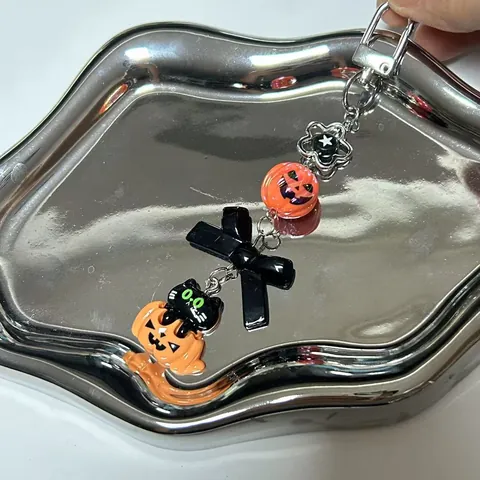 Halloween Cartoon Handy-Anhänger Gurt Acryl Legierung Schwarze Katze Kürbis Schleife Deko Taschenanhänger Zubehör Für Schlüsselanhänger