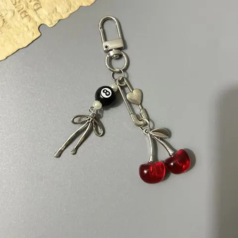 Sweet Ins Style Cherry Phone Chain Bag Pendant Y2K Alloy Resin Heart Butterfly Billiard Ball Charm For Women Fashion Accessories