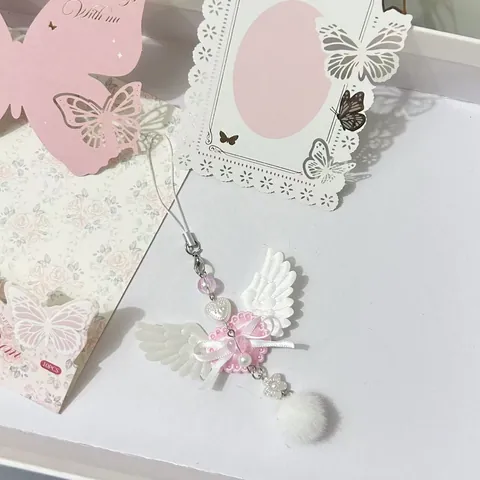 Engelenvleugels Hart Tas Hanger Met Pluche Bal Lint Strik Roze Blauw Stof Sleutelhanger Voor Vrouwen Meisjes Rugzak Zoete Decoratie Cadeau