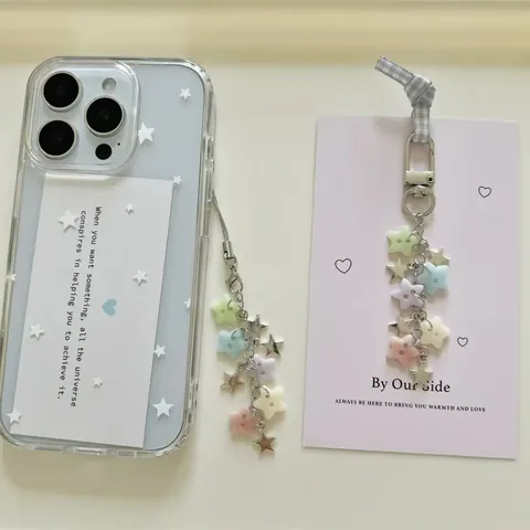 Colgante para Móvil de Cuentas de Estrella Color Macarrón para Mujer Hecho a Mano de Resina Aleación Estrella Llavero para Bolso Regalo Estilo Ins