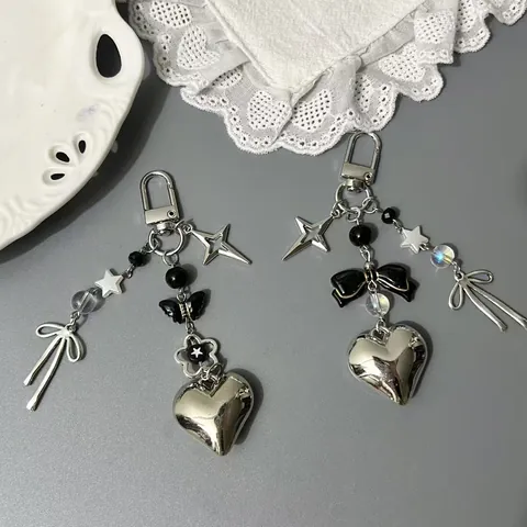 Portachiavi Y2K Cuore Stella Farfalla Argento Per Donna Fiocco Punk Gotico Ciondolo Borsa Gioiello Cellulare Regalo