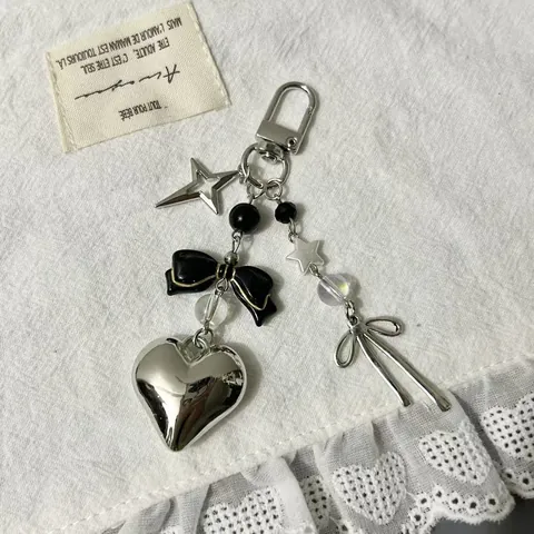 Portachiavi Y2K Cuore Stella Farfalla Argento Per Donna Fiocco Punk Gotico Ciondolo Borsa Gioiello Cellulare Regalo