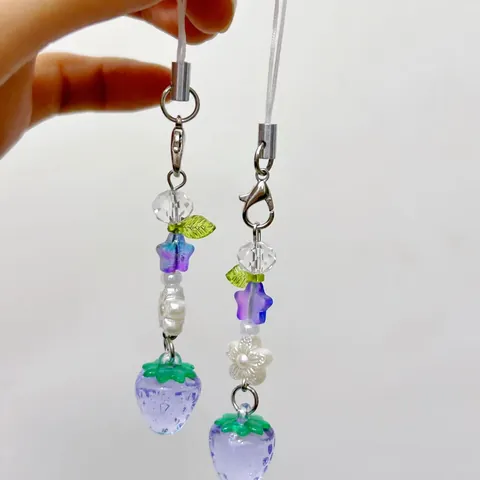 Süßer Perlen Erdbeere Kirsche Handy Anhänger Für Damen Mädchen Handgemacht Acryl Frucht Tasche Anhänger Schlüsselanhänger Schmuck