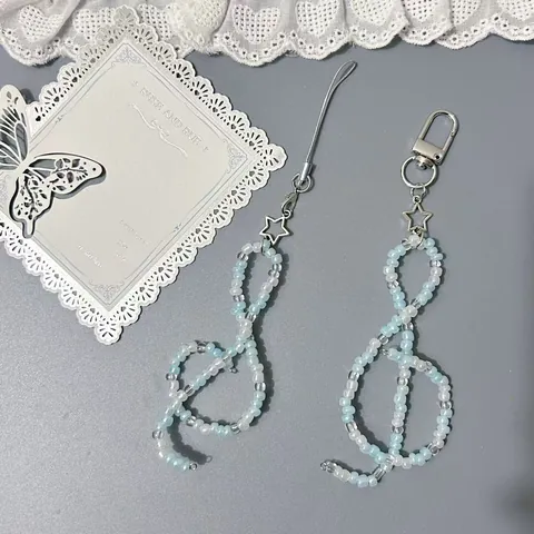 Handgefertigte Perlen Violinschlüssel Musiknote Handy Charm Ästhetik Stern Anhänger Lanyard Handy Kette Für Damen Geschenk