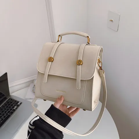 Vintage PU Leather Backpack For Women Fashion Contrast Stitching Small Square Bag Retro Handbag With Dog Charm Casual Daily Shoulder Bag