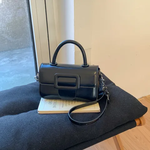 Niche Retro Glossy PU Leather Handbag For Women Minimalist Large Square Buckle Crossbody Bag Small Shoulder Bag Fashion Purse
