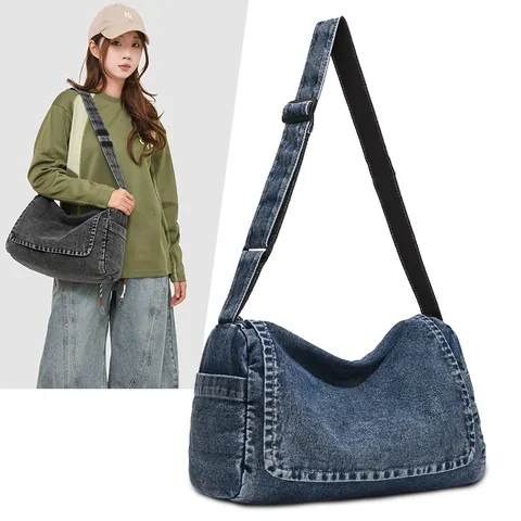 Sac Besace en Denim Vintage Pour Hommes Femmes Décontracté Grande Capacité Sac à Épaule Avec Bandoulière Réglable Retro Streetwear