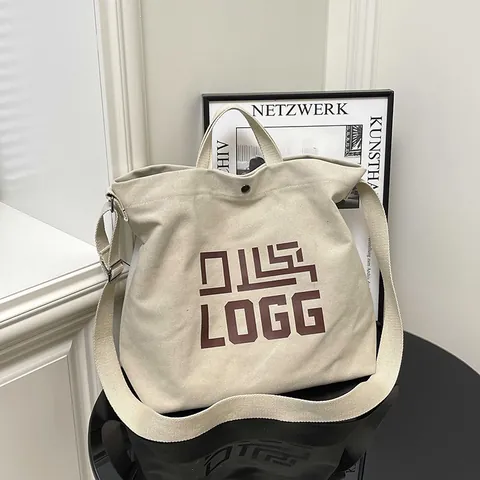 Damen Canvas Tote Bag Große Kapazität Minimalistisch Umhängetasche LOGG Muster Handtasche Für Den Täglichen Schulalltag Taschen