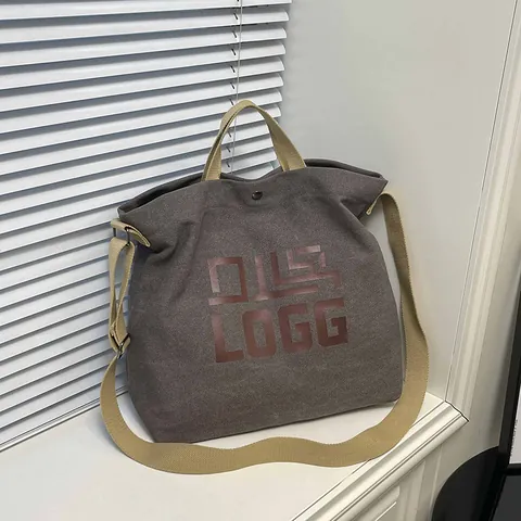Damen Canvas Tote Bag Große Kapazität Minimalistisch Umhängetasche LOGG Muster Handtasche Für Den Täglichen Schulalltag Taschen