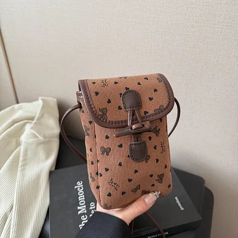 Vintage Kord Handytasche Mit Polka Dots Schleife Herzmuster Kleine Umhängetasche Mit Knebelverschluss Retro Schultertasche