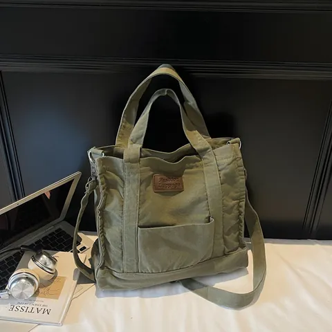 Sac Cabas en Toile pour Femmes Grande Capacité Bandoulière Réglable Sac à Main Sac à Épaule pour École Trajet Quotidien
