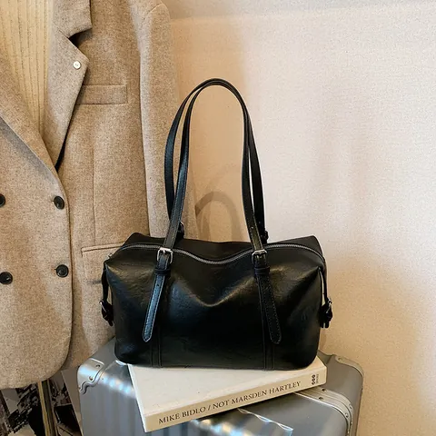 Damen Retro Ölwachs PU Leder Tote Bag Große Kapazität Lässig Pendeln Schultertasche Mit Dackel Anhänger Handtasche