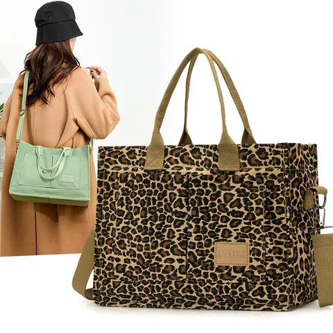 Γυναικεία Casual Τσάντα Tote από Καμβά Μεγάλη Χωρητικότητα Τσάντα Ώμου Χιαστί Μονόχρωμη Λεοπάρ Τσάντα Χειρός