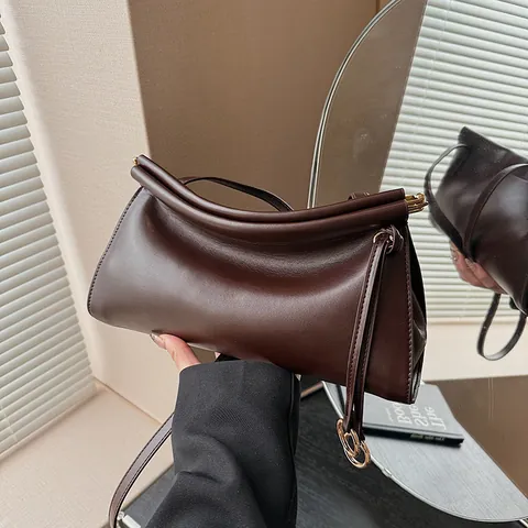 Vintage Minimalist PU Leder Unterachseltasche Für Damen Fashion Baguette Schultertasche Mit Metallring Dekoration Elegante Handtasche