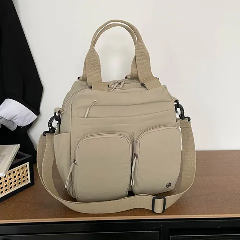 Vintage Large Capacity Nylon Tote Bag Multi Pocket Crossbody Shoulder Bag For Travel Outdoor Sports Women Men Daily Handbag