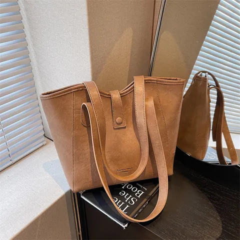 Bolso Tote de Cuero PU Retro para Mujer de Gran Capacidad Minimalista Color Sólido Bolso de Hombro para Oficina Trabajo