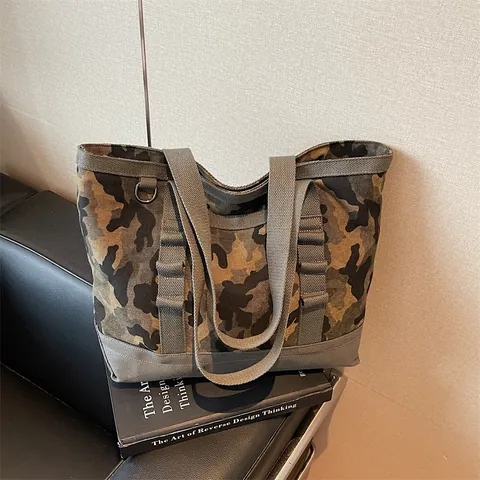 Women Camouflage Print Denim Canvas Tote Bag Large Capacity Casual Shoulder Handbag For Daily Shopping Travel Fashion Bag