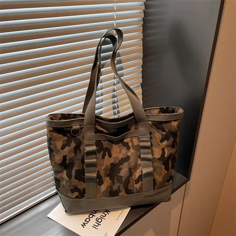 Women Camouflage Print Denim Canvas Tote Bag Large Capacity Casual Shoulder Handbag For Daily Shopping Travel Fashion Bag