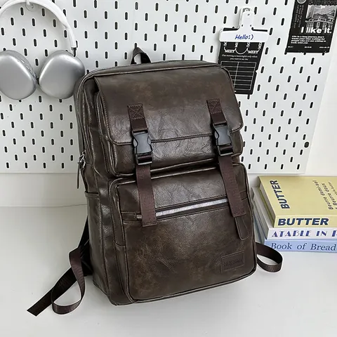 Vintage PU Leder Rugzak Grote Capaciteit Mode Reizen Schooltas Met Klep Gesp Ontwerp Voor Dames Heren Unisex
