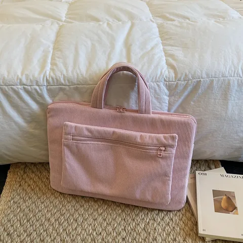 Women's Corduroy Laptop Tote Bag Large Capacity Minimalist Casual Handbag For Commuting Office School Fits Notebooks