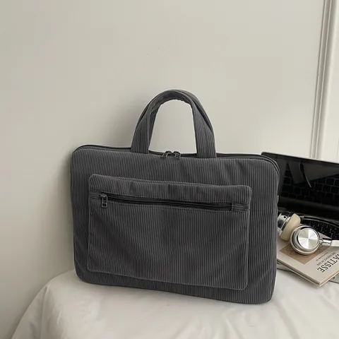 Corduroy Laptop Shoulder Bag Large Capacity Briefcase Handbag Retro Solid Color School Travel Business Tote Bag