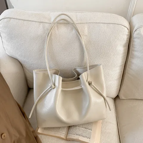 Borsa Tote da Donna in Pelle PU Grande Capacità Con Pochette Retrò Minimalista Borsa a Spalla Per Pendolarismo Con Nodo Coulisse