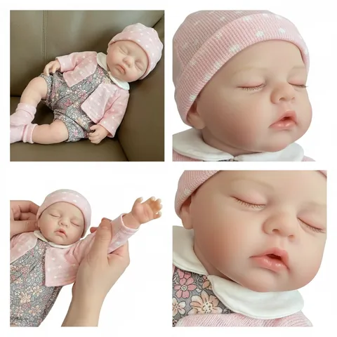 Realistic Reborn Baby Doll 12 Inch Full Solid Silicone Body Waterproof Sleeping Newborn With Pink Polka Dot Outfit Accessories