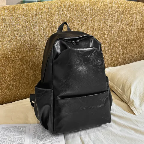 Mochila de Cuero PU Vintage Gran Capacidad Minimalista Urbano Color Sólido Mochila Escolar Viaje para Hombres Mujeres