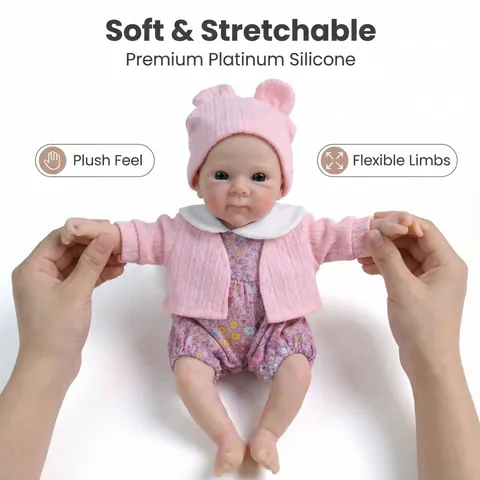 Bambola Reborn Realistica in Silicone Platinico Solido Morbida Bambina Vestiti Floreali Rosa Accessori Regalo di Natale