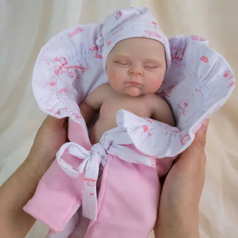 Realistic Life-like Reborn Baby Doll Solid Silicone Newborn Toy With Pink Floral Blanket And Hat For Kids Role Play Gift