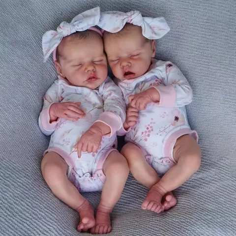 Bambola Reborn Realistica Corpo Intero Silicone Vinile Neonato Che Dorme Twin A B Giocattolo Fatto a Mano Con Abito Floreale