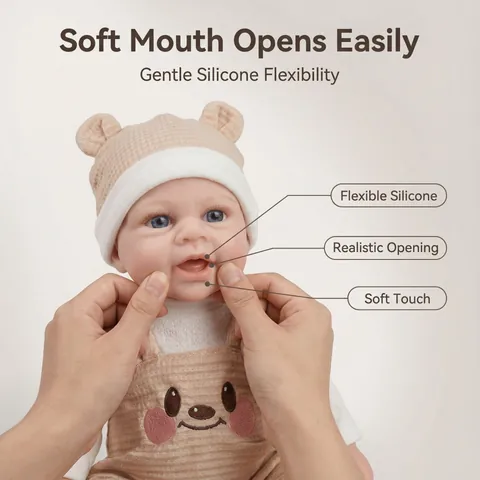 Full Body Solid Silicone Reborn Baby Doll With Bear Overalls Outfit Realistic Soft Newborn Washable Simulation Toy For Kids