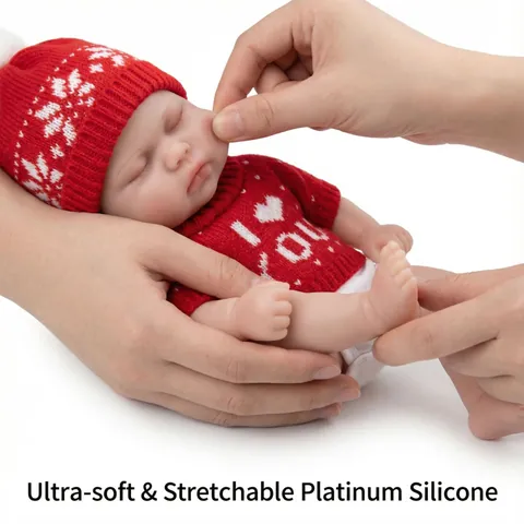 Realistische Reborn Baby Puppe Massiv Platin Silikon Lebensecht Schlafendes Kleinkind Spielzeug Mit Rotem Herz Pullover