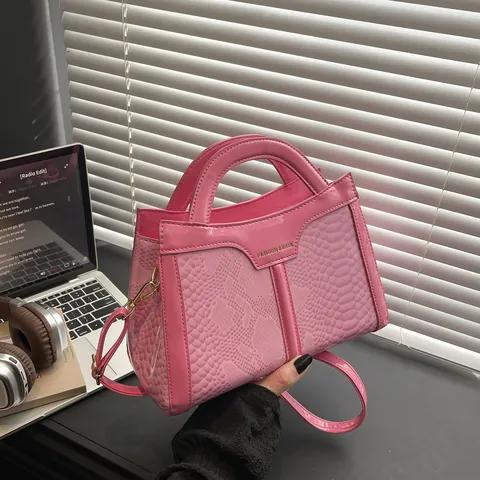 Damen PU Leder Handtasche Schlangenmuster Geprägtes Lackleder Quadratische Umhängetasche Mit Verstellbarem Schultergurt Für Büro