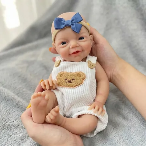 Bambola Reborn in Silicone Solido a Corpo Intero Realistica Morbida Lavabile Neonato Sembra Vero Con Pagliaccetto Orso Per Bambini