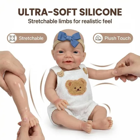 Bambola Reborn in Silicone Solido a Corpo Intero Realistica Morbida Lavabile Neonato Sembra Vero Con Pagliaccetto Orso Per Bambini