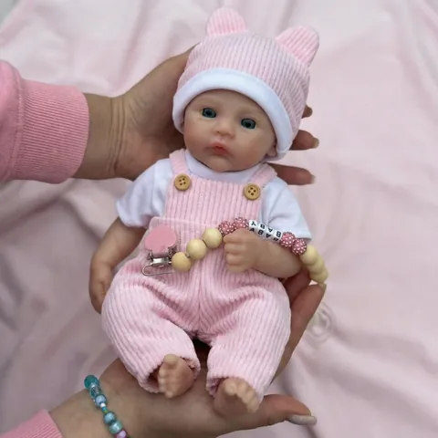 12 Inch Realistic Solid Silicone Reborn Baby Doll Pink Striped Overalls Life-like Washable Soft Squishy Infant Toy For Kids