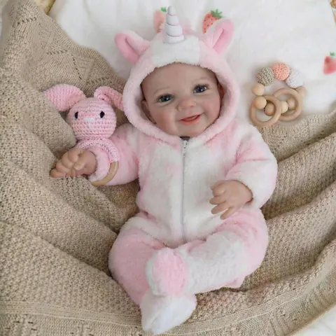 19 Inch Reborn Baby Doll Pink Unicorn Handmade Realistic 3D Skin Visible Veins Soft Vinyl Newborn Simulation Doll Toy Gift