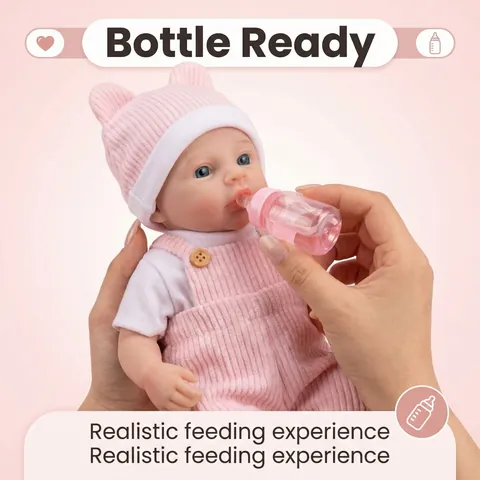 12 Inch Realistic Solid Silicone Reborn Baby Doll Pink Striped Overalls Life-like Washable Soft Squishy Infant Toy For Kids