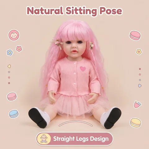 Realistische Reborn Babypuppe Mit Langem Rosa Haar Herz Stickerei Strickjacke Tüllrock Vinyl Mädchenpuppe Geschenk Für Kinder