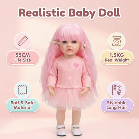 Realistische Reborn Babypuppe Mit Langem Rosa Haar Herz Stickerei Strickjacke Tüllrock Vinyl Mädchenpuppe Geschenk Für Kinder