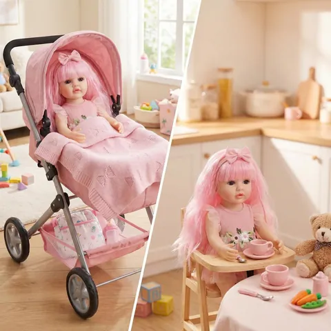 Lifelike Vinyl Reborn Baby Girl Doll Pink Long Hair Floral Embroidery Mesh Dress Realistic Toddler Doll Toy Gift For Kids