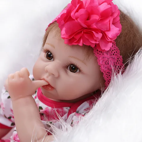 Realistic Reborn Baby Doll Silicone Soft Cotton Body Lifelike Newborn Girl Toy Pink Floral Tutu Skirt Flower Headband Gift
