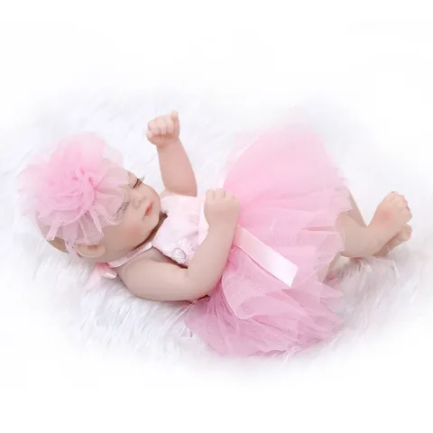 Realistic Reborn Baby Doll Washable Full Silicone Body Sleeping Newborn Girl Doll With Tutu Dress Flower Headband Toy Gift